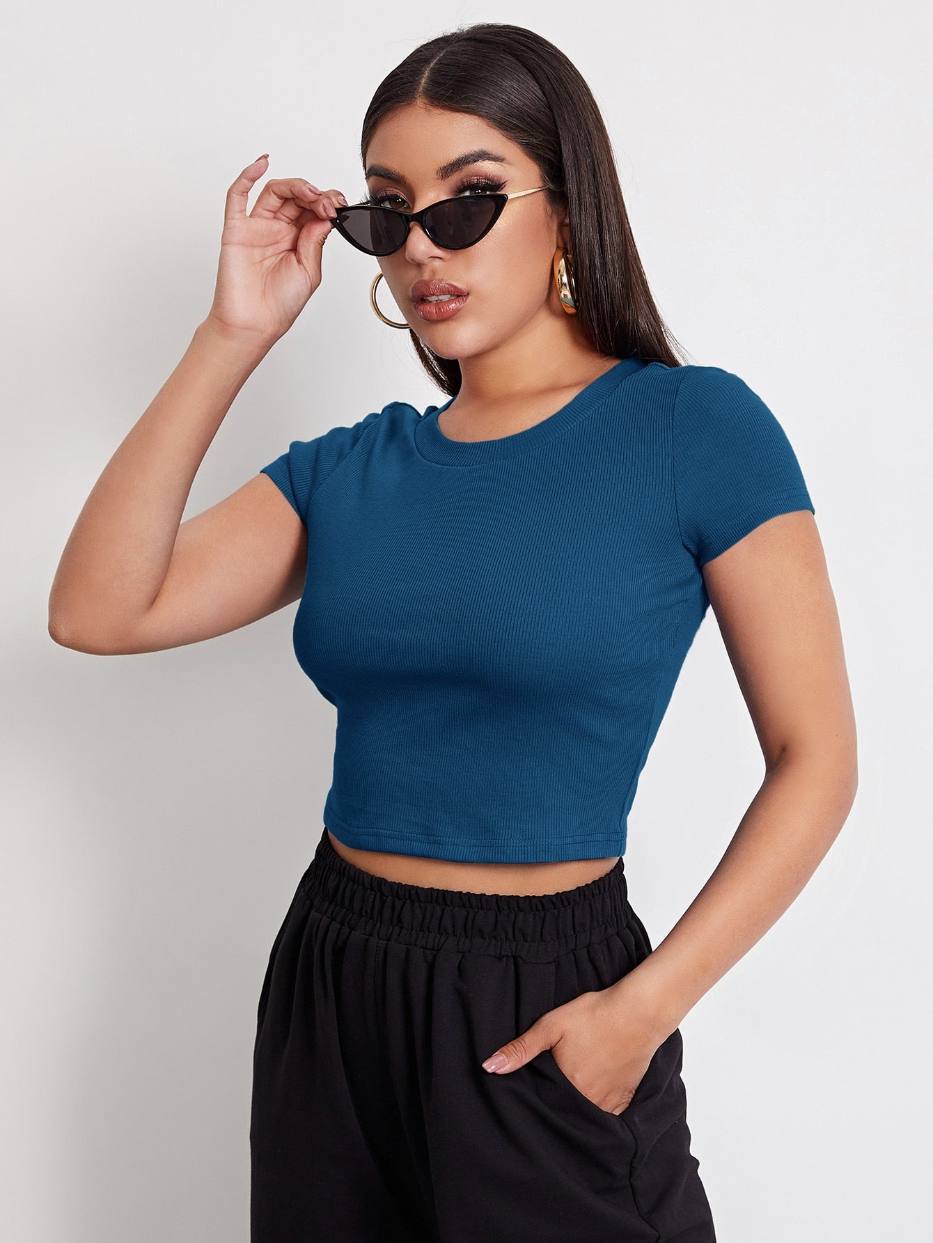 Buy SHEIN EZwear Rib-knit Crop Top in Pakistan