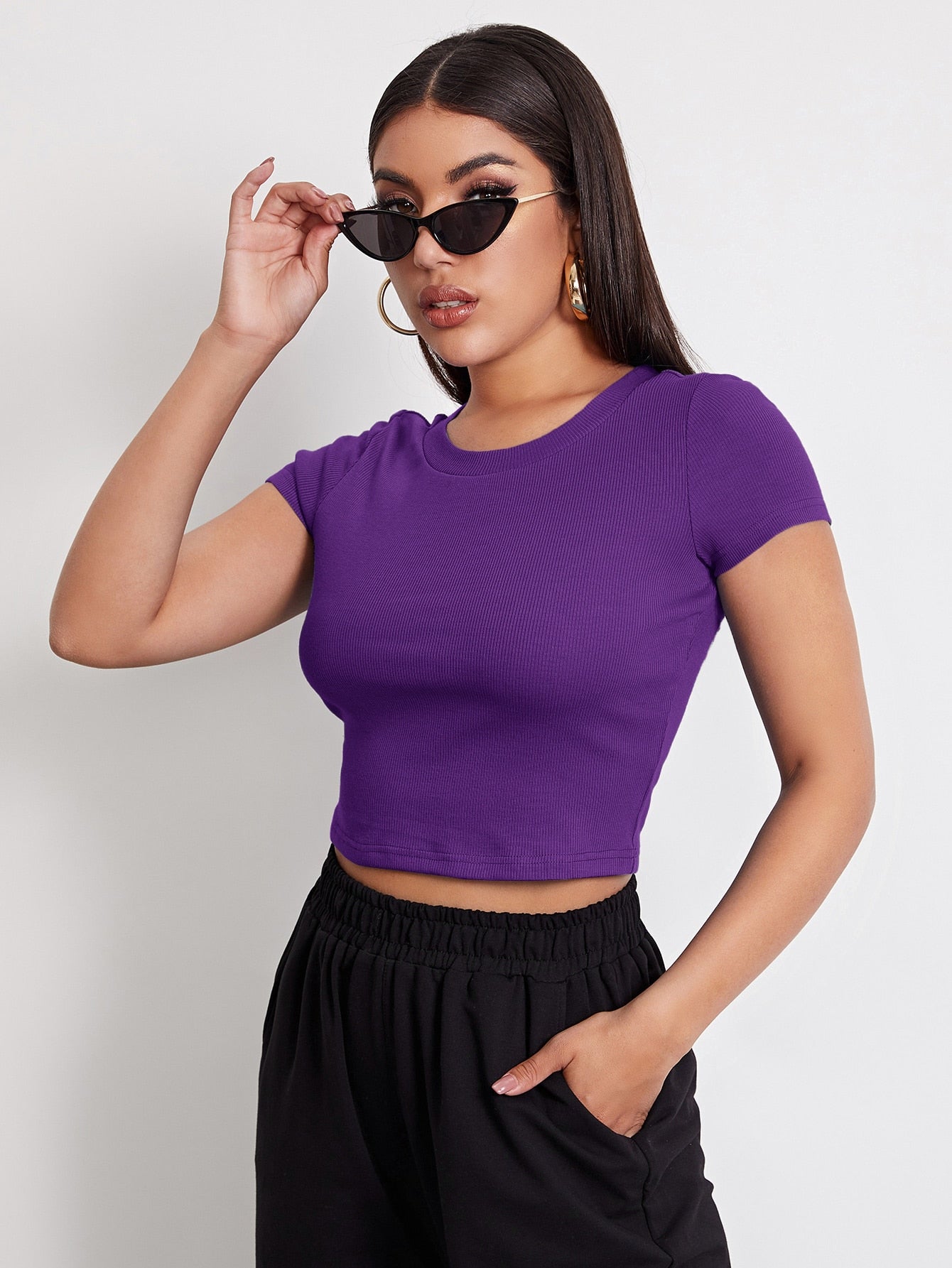Buy SHEIN EZwear Rib-knit Crop Top in Pakistan