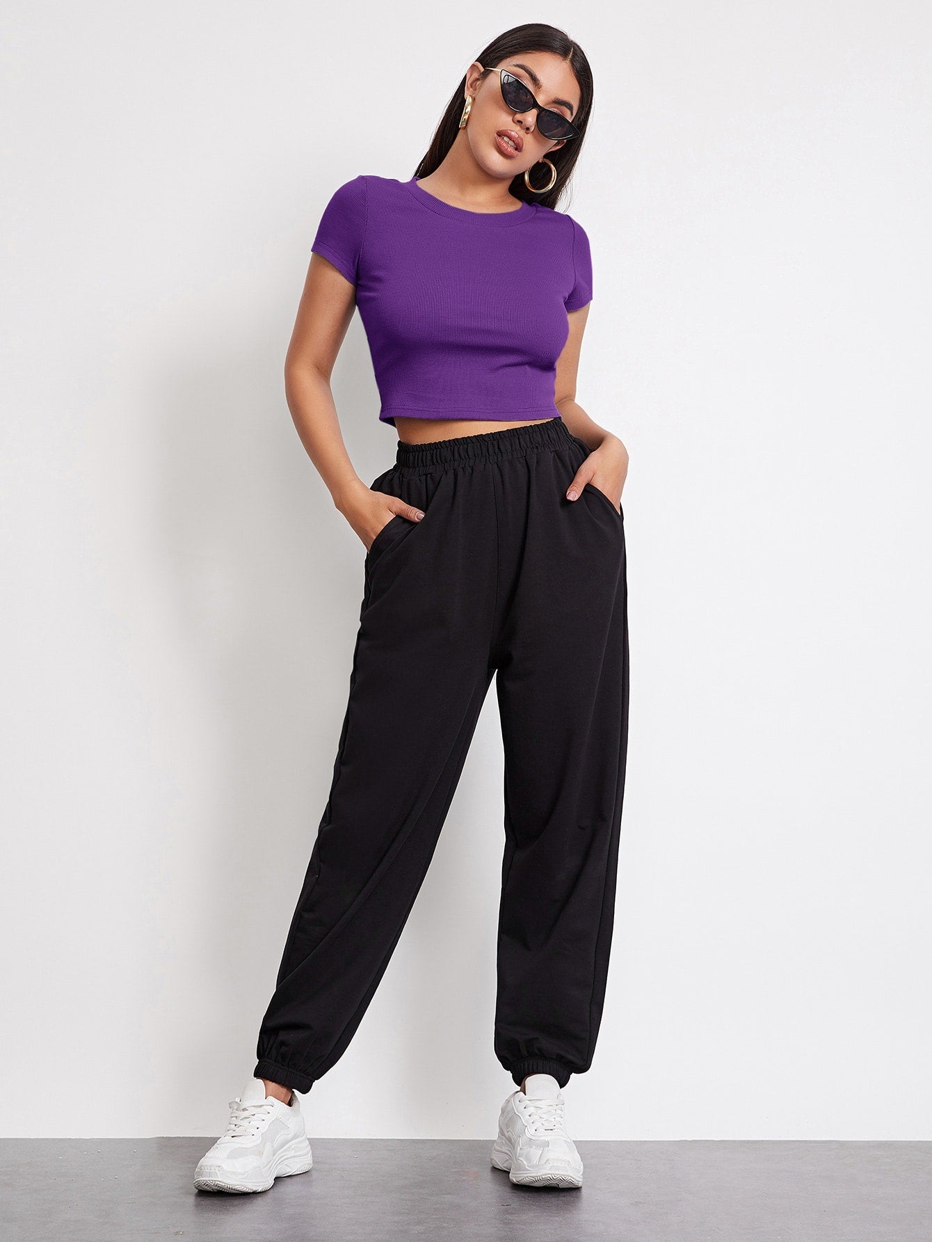 Buy SHEIN EZwear Rib-knit Crop Top in Pakistan