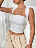 Buy SHEIN EZwear Solid Ruched Crop Tank Top in Pakistan