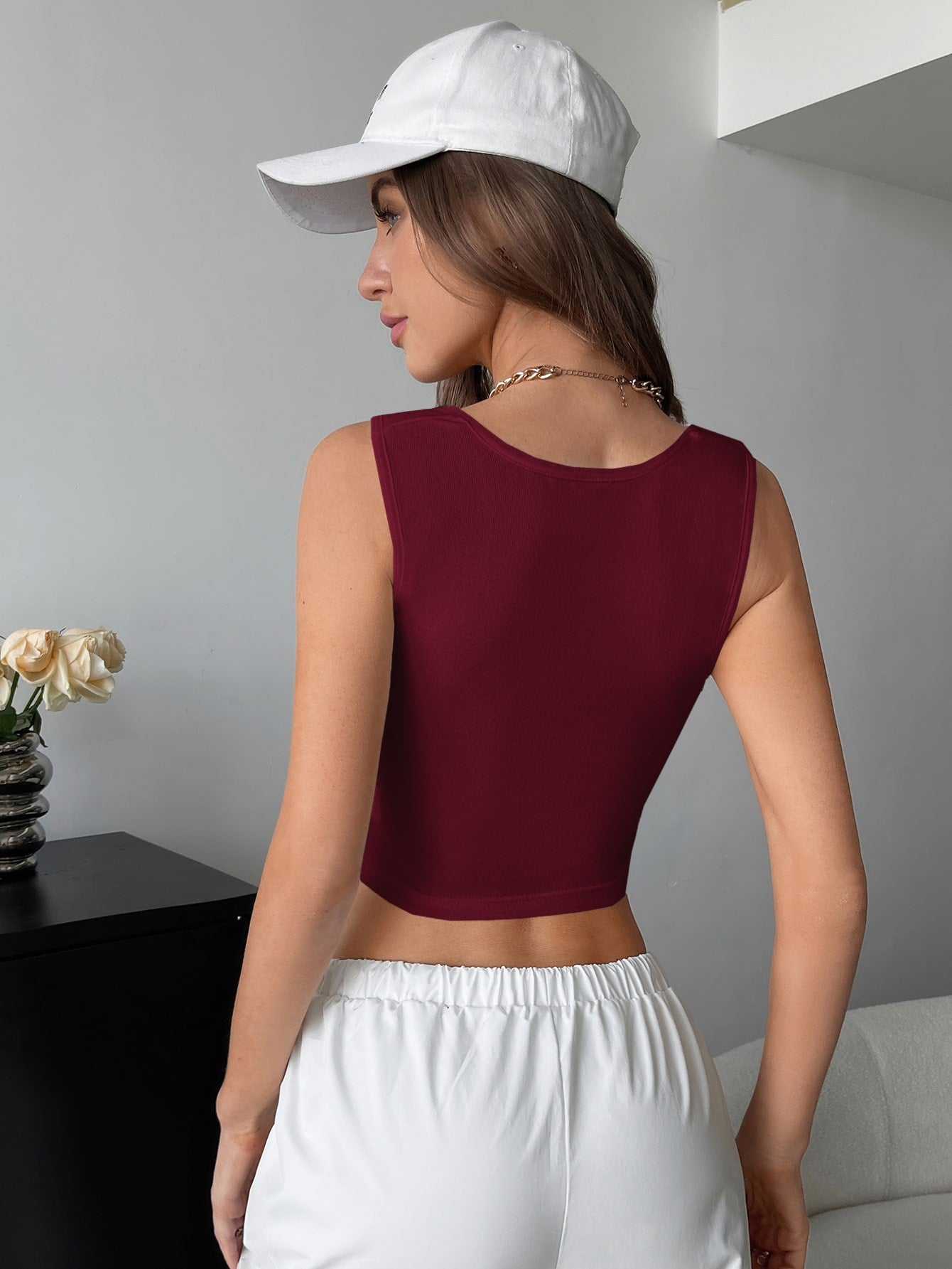 Buy SHEIN EZwear Square Neck Crop Tank Top in Pakistan