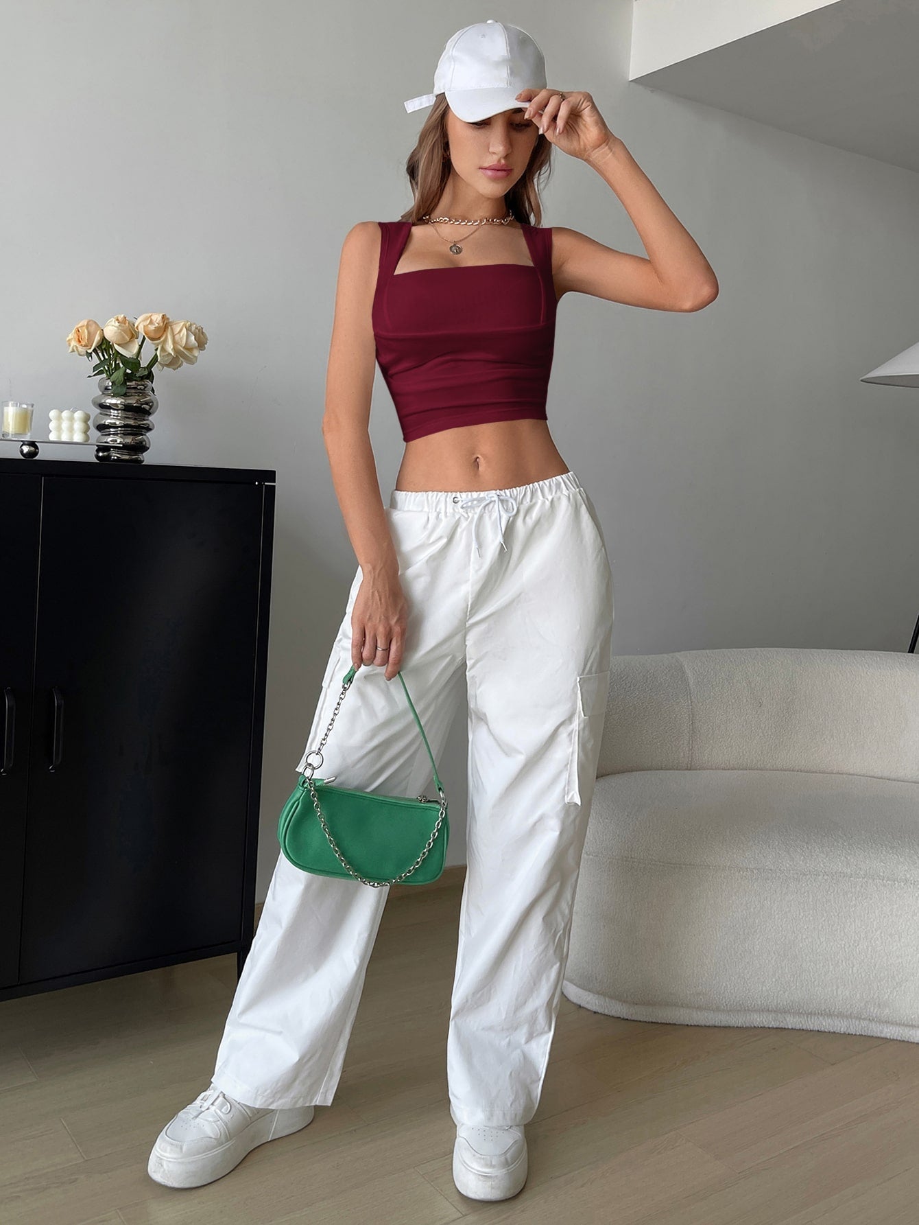 Buy SHEIN EZwear Square Neck Crop Tank Top in Pakistan