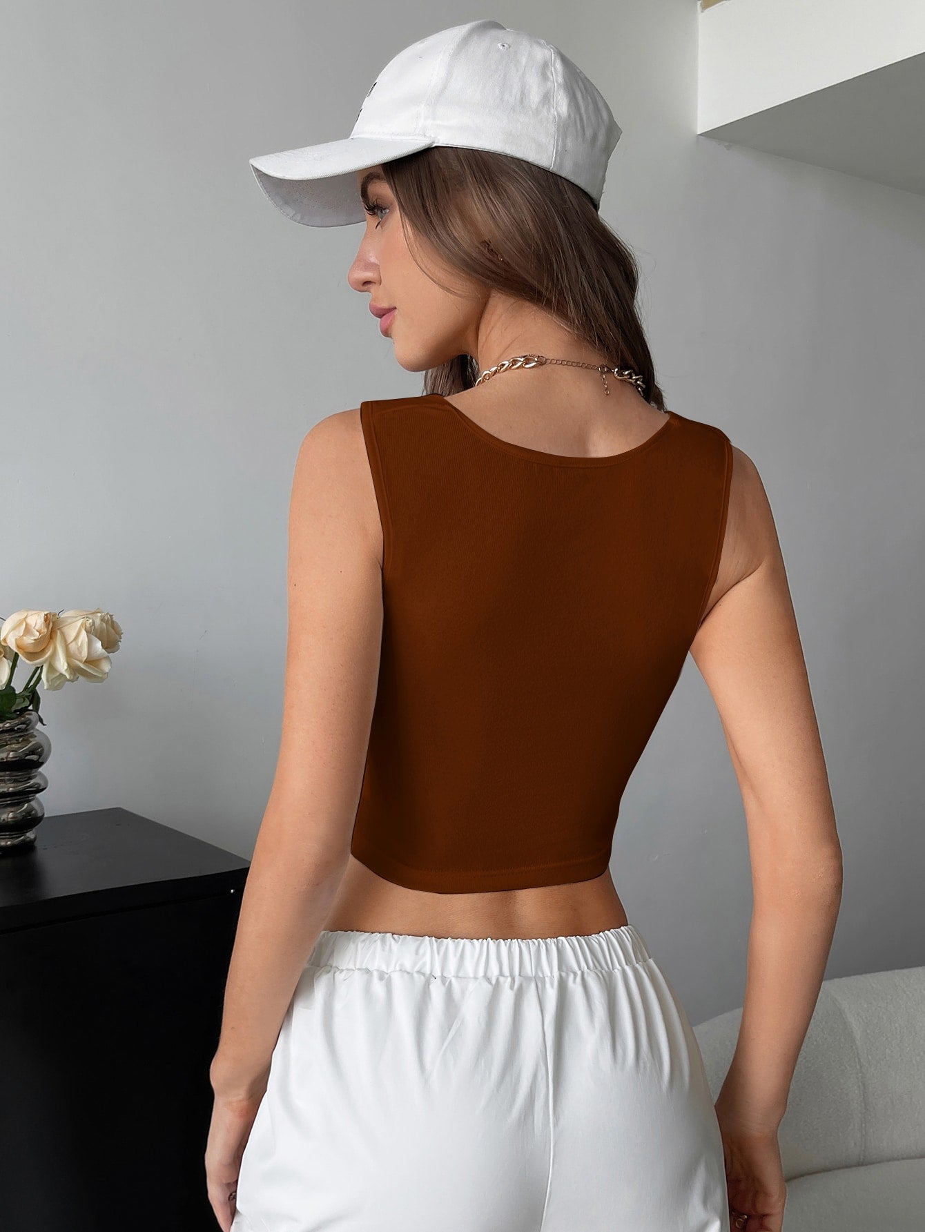 Buy SHEIN EZwear Square Neck Ruched Crop Tank Top in Pakistan