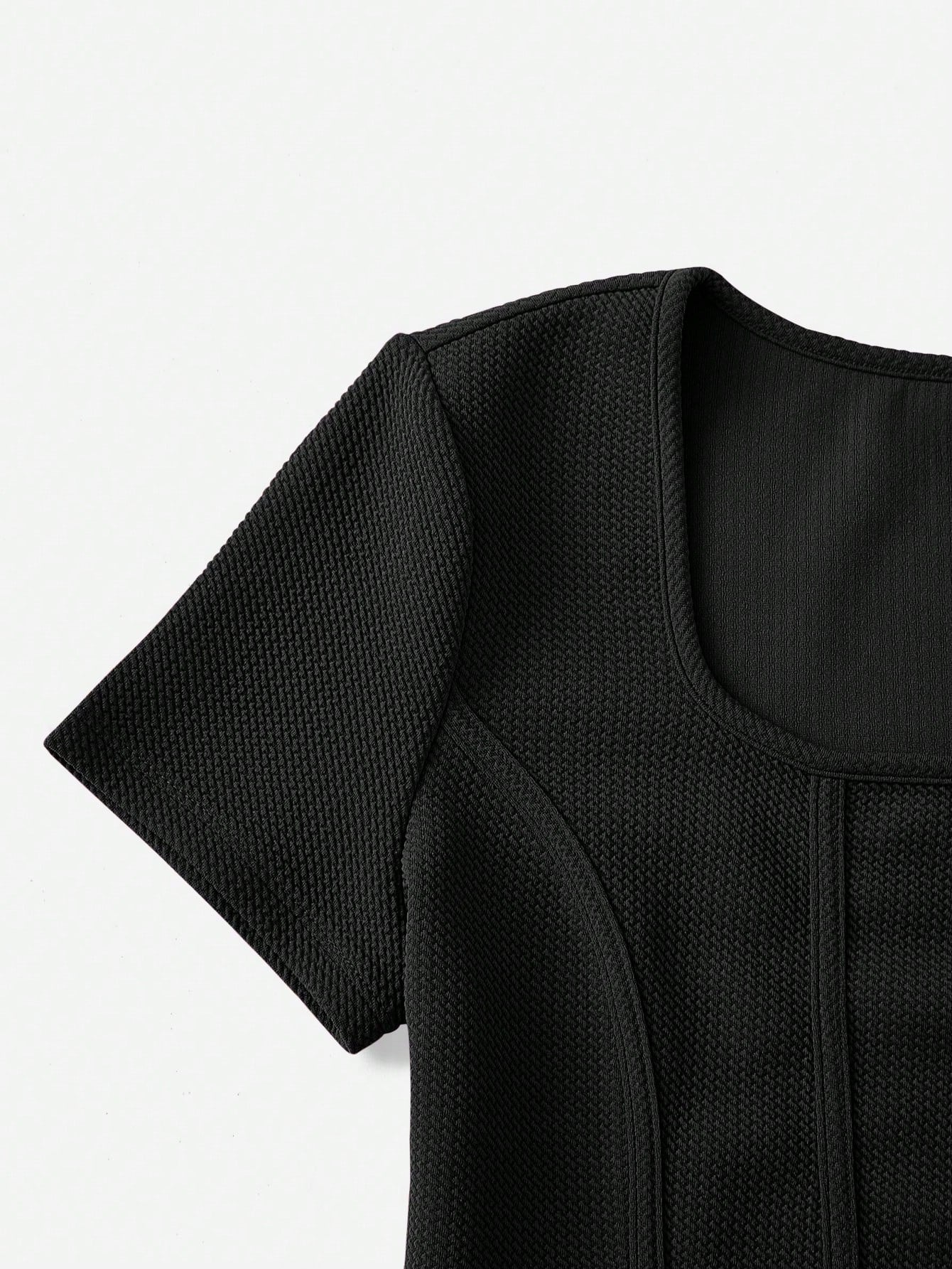 Buy SHEIN EZwear Square Neck Seam Detail Bandana Hem Tee in Pakistan