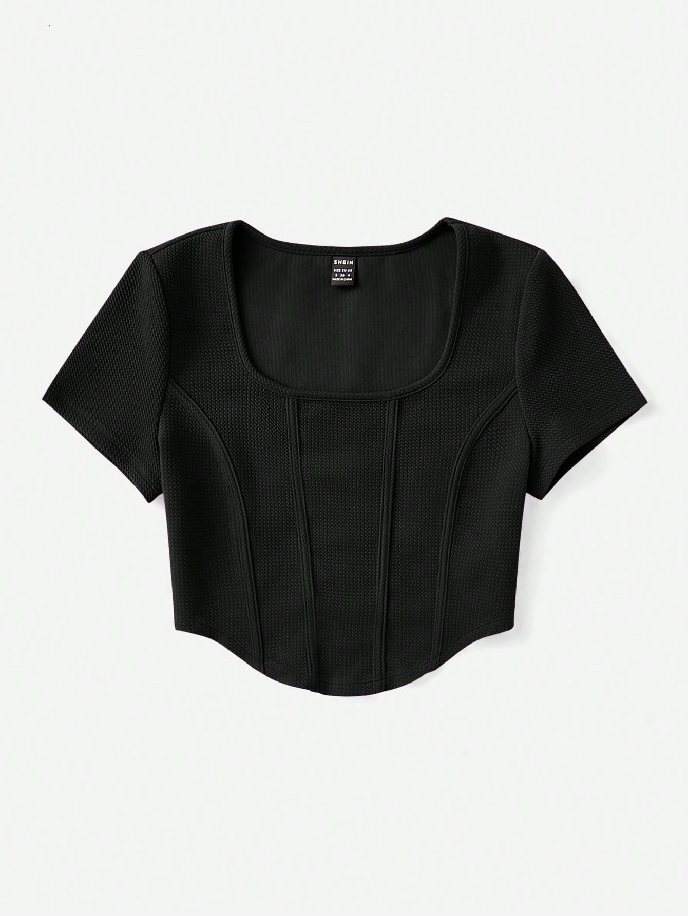 Buy SHEIN EZwear Square Neck Seam Detail Bandana Hem Tee in Pakistan