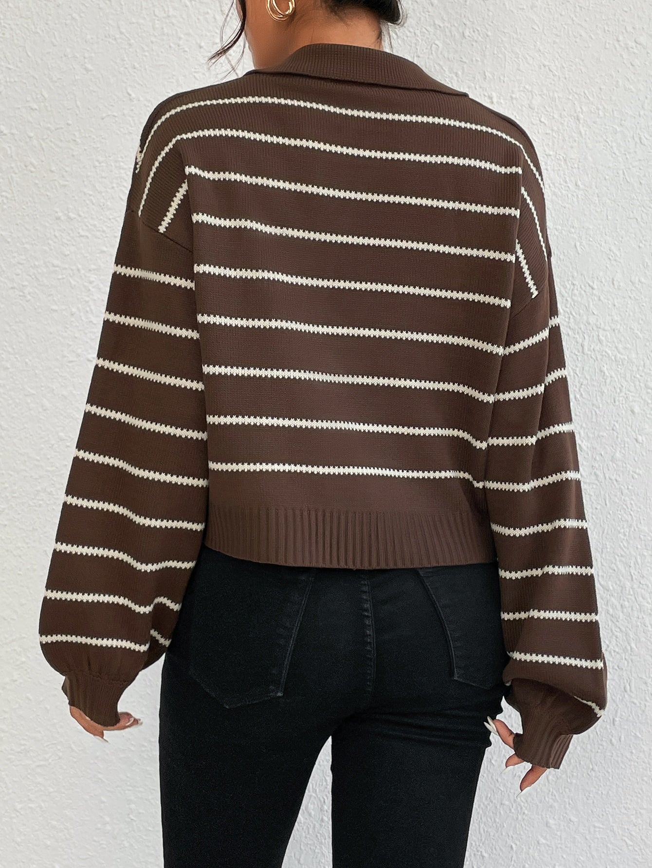 Buy SHEIN EZwear Striped Pattern Drop Shoulder Sweater in Pakistan
