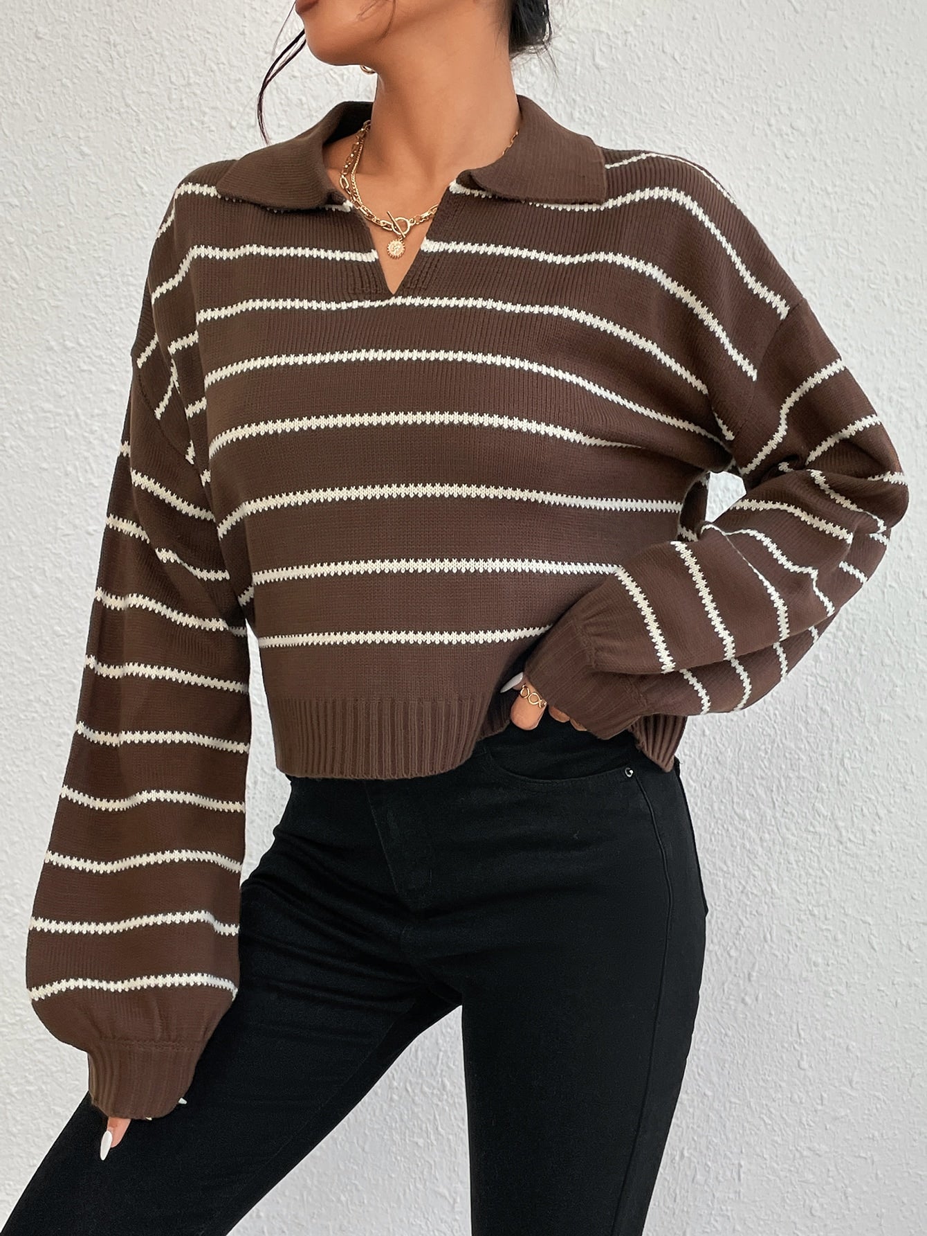 Buy SHEIN EZwear Striped Pattern Drop Shoulder Sweater in Pakistan