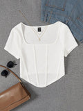 Buy SHEIN EZwear Summer Outfit Square Neck White Seam Front Tee in Pakistan