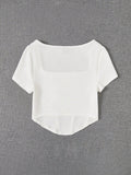 Buy SHEIN EZwear Summer Outfit Square Neck White Seam Front Tee in Pakistan