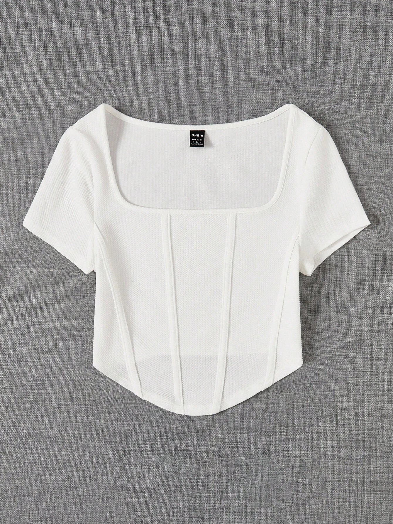 Buy SHEIN EZwear Summer Outfit Square Neck White Seam Front Tee in Pakistan