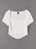 Buy SHEIN EZwear Summer Outfit Square Neck White Seam Front Tee in Pakistan