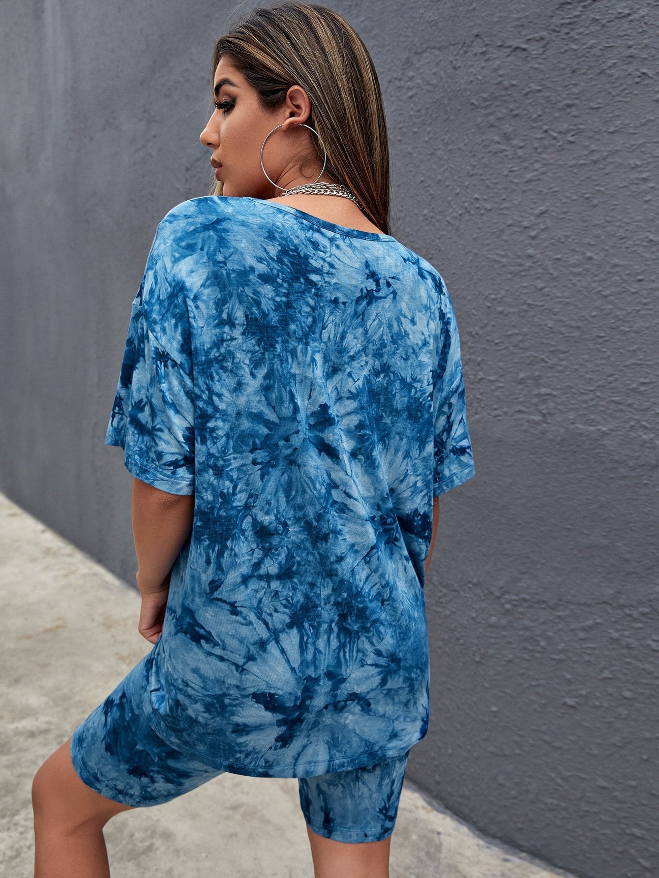 Buy SHEIN EZwear Tie Dye Tee & Biker Shorts Set in Pakistan