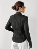 Buy SHEIN EZwear Women's Black & White Striped Woven Shirt in Pakistan