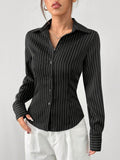 Buy SHEIN EZwear Women's Black & White Striped Woven Shirt in Pakistan