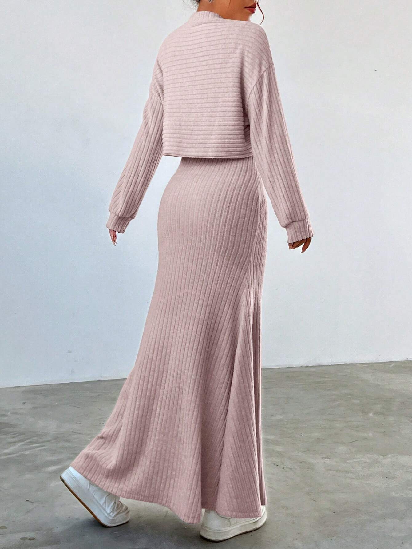 Buy SHEIN EZwear Women's Drop Shoulder Long Sleeve T-Shirt And Skirt Two Piece Set in Pakistan