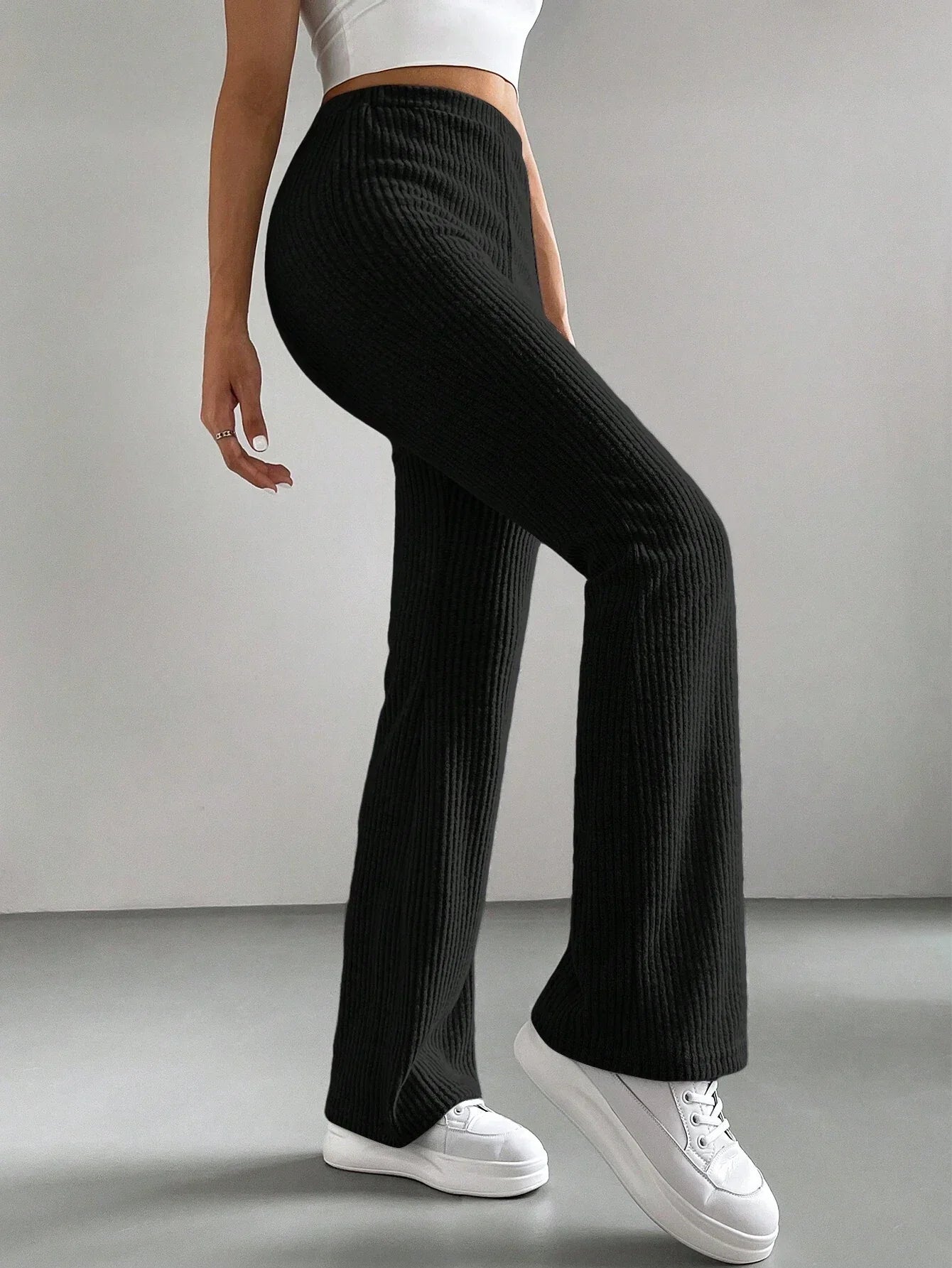 Buy SHEIN EZwear Y2k Women's Solid Color Flared Bell Bottom Black Pants in Pakistan