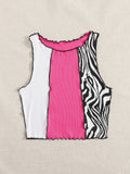 Buy SHEIN EZwear Zebra Stripe Colorblock Lettuce Trim Tank Top, Going Out Top in Pakistan