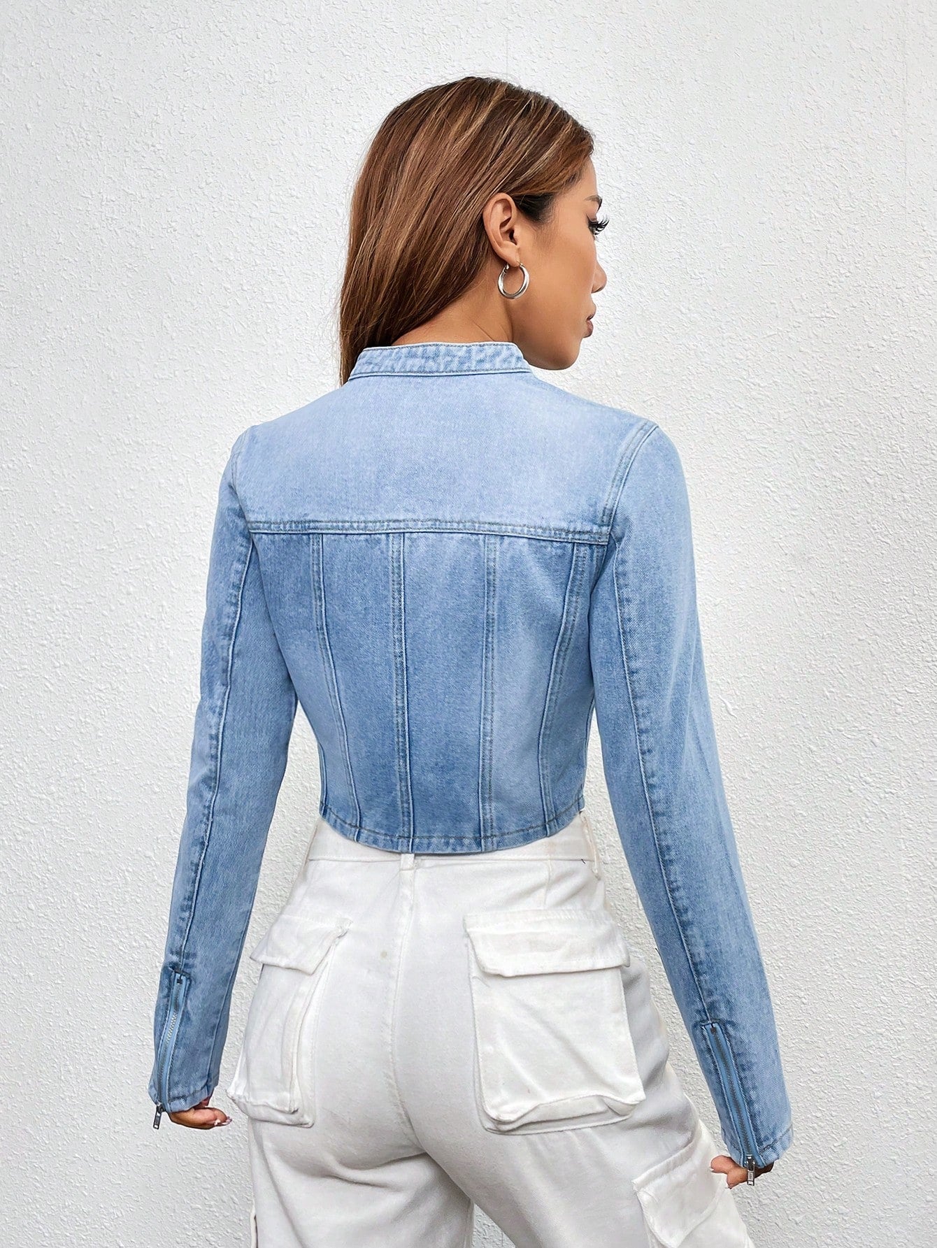 Buy SHEIN EZwear Zip Up Crop Denim Jacket in Pakistan