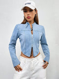 Buy SHEIN EZwear Zip Up Crop Denim Jacket in Pakistan