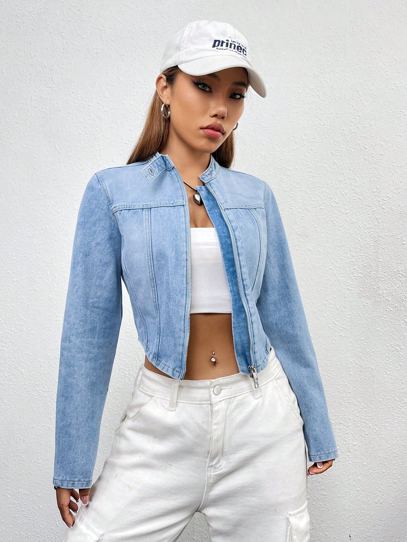 Buy SHEIN EZwear Zip Up Crop Denim Jacket in Pakistan