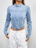 Buy SHEIN EZwear Zip Up Crop Denim Jacket in Pakistan