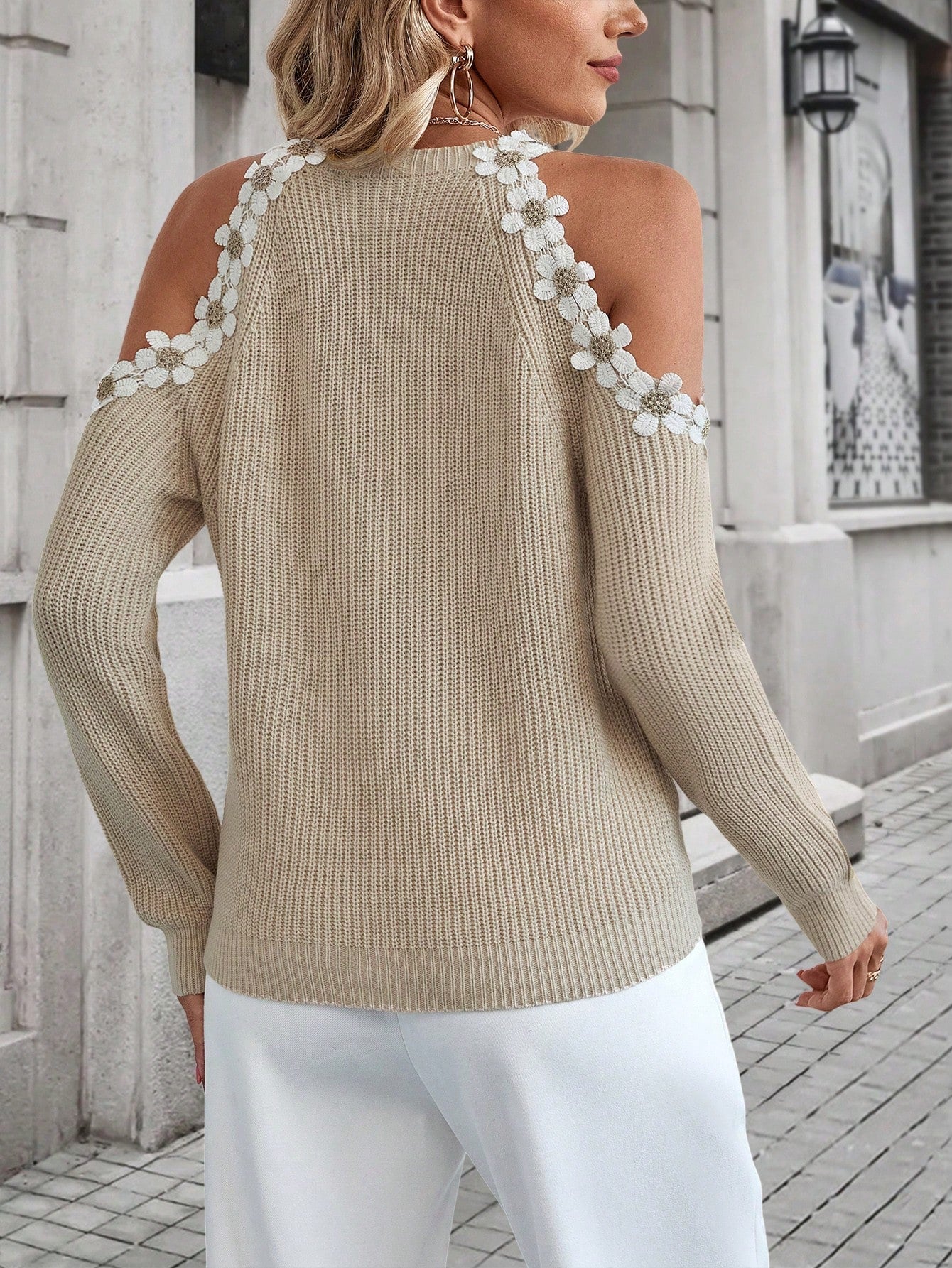 Buy SHEIN Essnce Appliques Cold Shoulder Raglan Sleeve Sweater in Pakistan