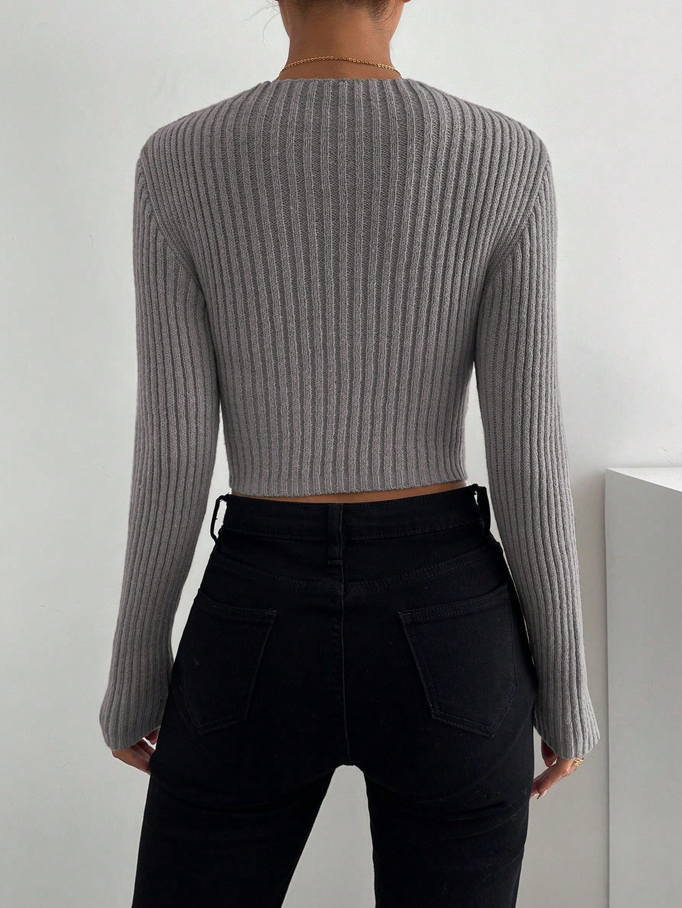 Buy SHEIN Essnce Crisscross Cut Out Ribbed Knit Crop Sweater in Pakistan