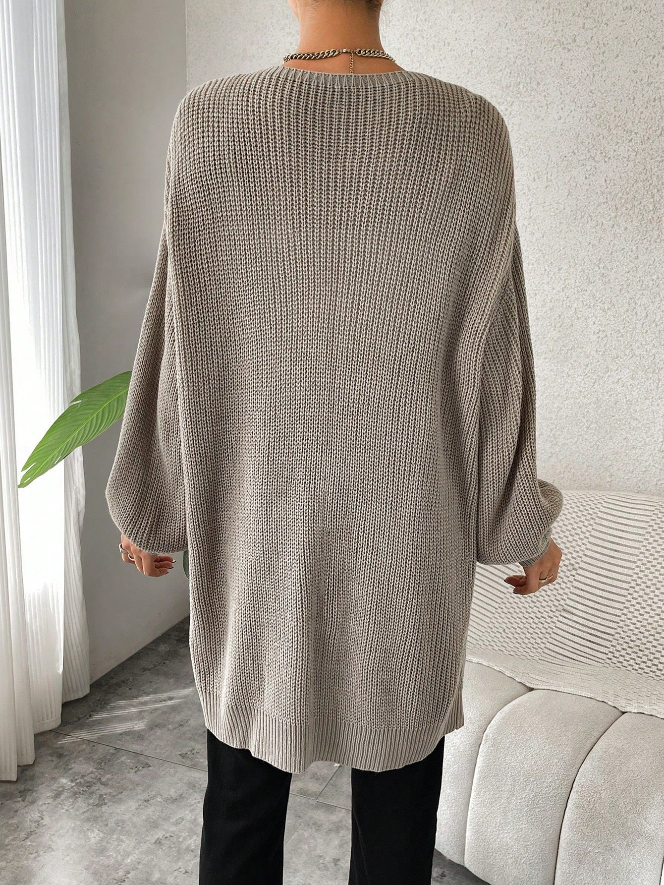 Buy SHEIN Essnce Drop Shoulder Open Front Ribbed Knit Duster Cardigan in Pakistan