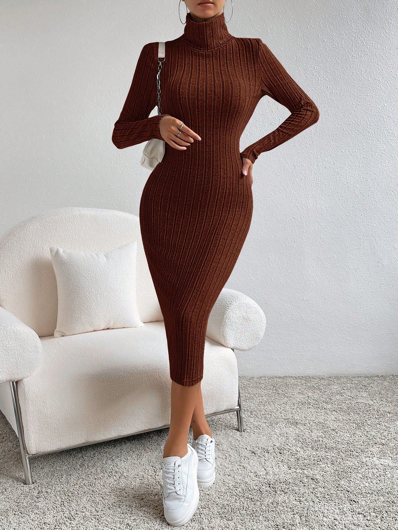 Buy SHEIN Essnce High Neck Ribbed Knit Bodycon Dress in Pakistan