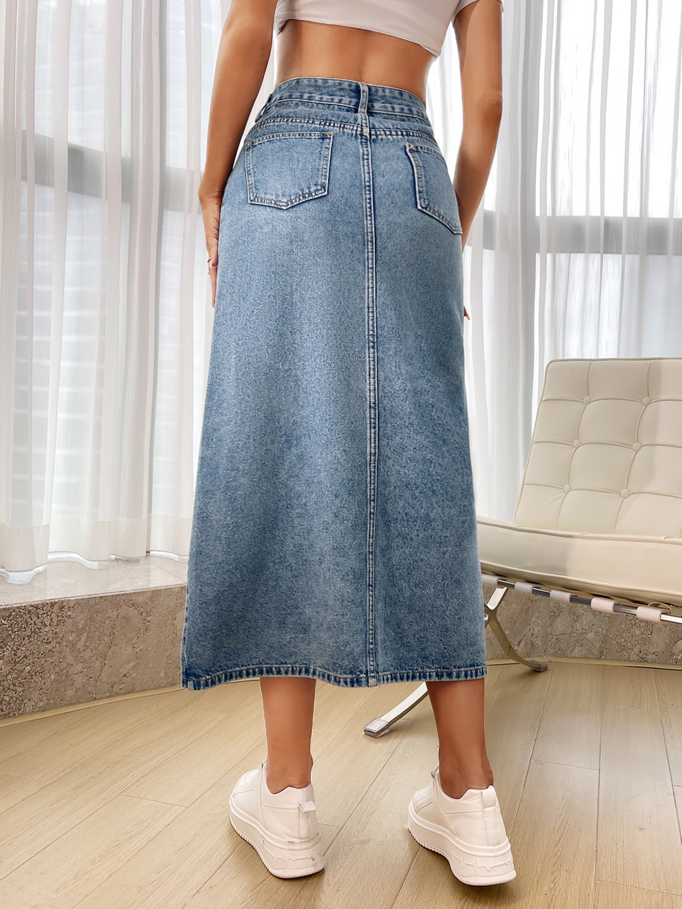 Buy SHEIN Essnce High Waist Split Thigh Denim Skirt in Pakistan