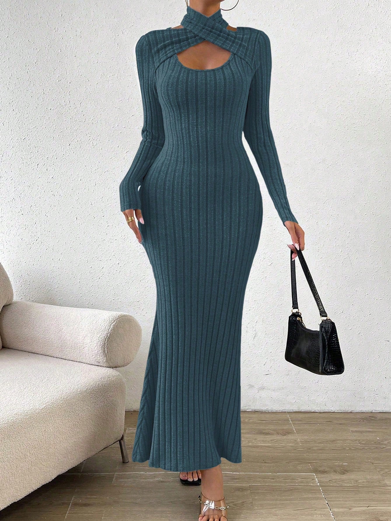 Buy SHEIN Essnce Hollow Out Front Halter Neck Bodycon Dress in Pakistan