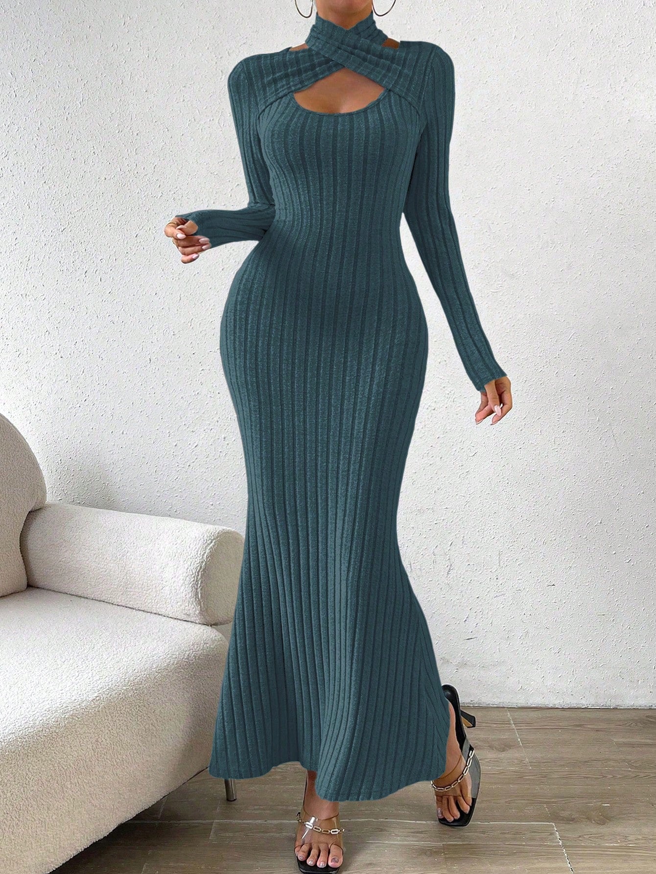 Buy SHEIN Essnce Hollow Out Front Halter Neck Bodycon Dress in Pakistan