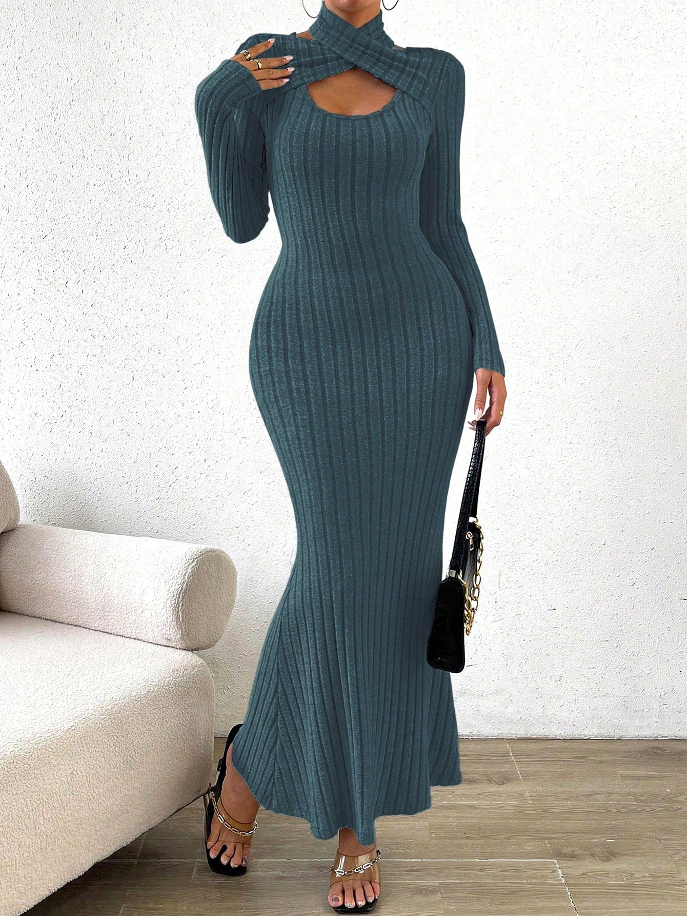 Buy SHEIN Essnce Hollow Out Front Halter Neck Bodycon Dress in Pakistan