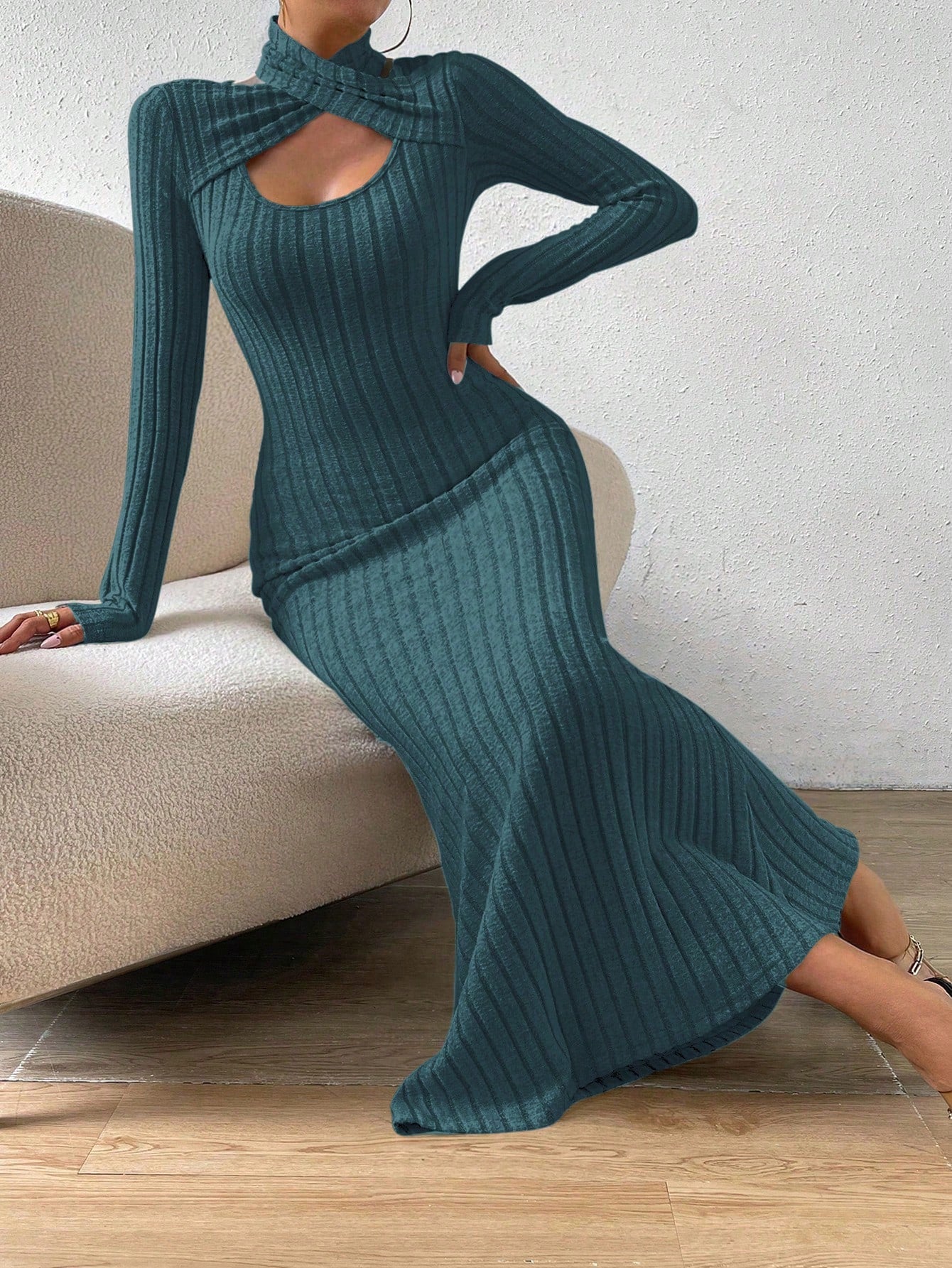 Buy SHEIN Essnce Hollow Out Front Halter Neck Bodycon Dress in Pakistan