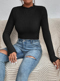 Buy SHEIN Essnce Lettuce Trim Mock Neck Bodysuit in Pakistan