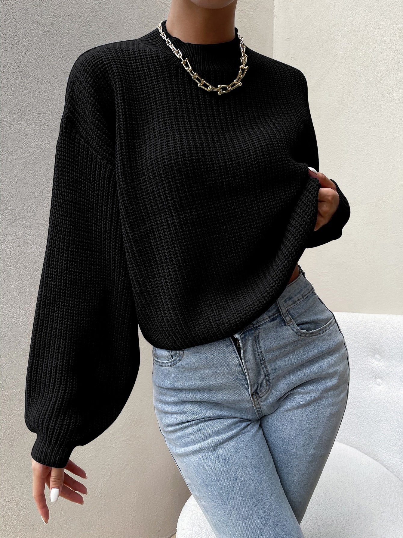 Buy SHEIN Essnce Mock Neck Drop Shoulder Sweater in Pakistan