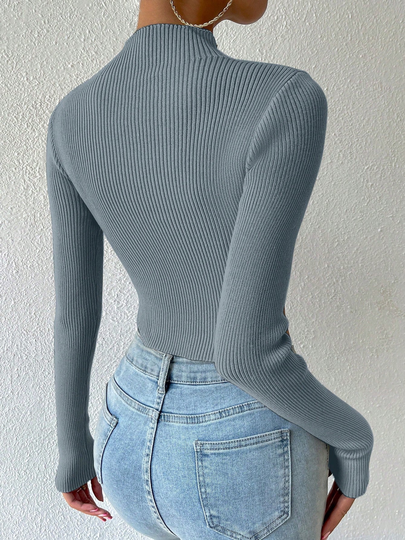 Buy SHEIN Essnce Mock Neck Ribbed Knit Crop Sweater in Pakistan