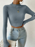 Buy SHEIN Essnce Mock Neck Ribbed Knit Crop Sweater in Pakistan
