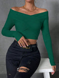 Buy SHEIN Essnce Off Shoulder Ribbed Knit Crop Sweater in Pakistan