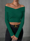 Buy SHEIN Essnce Off Shoulder Ribbed Knit Crop Sweater in Pakistan