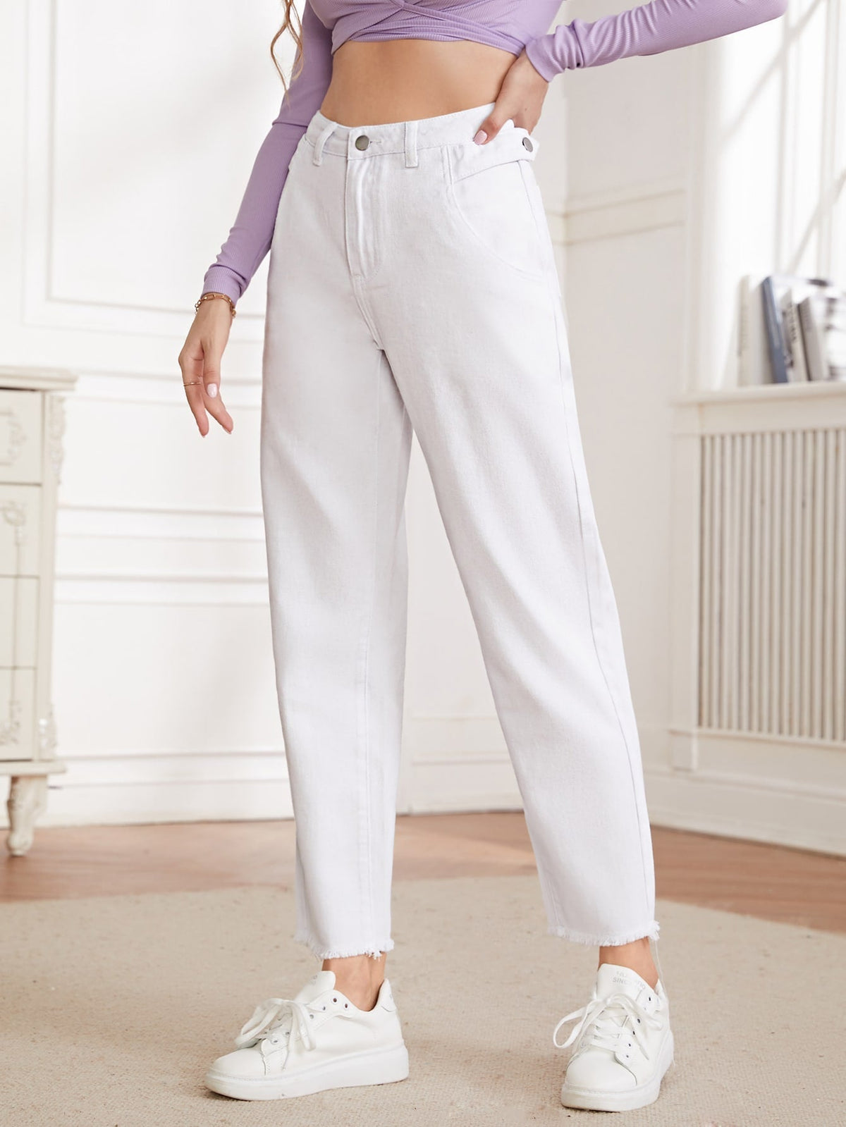 Buy SHEIN Essnce Raw Hem Mom Jeans in Pakistan