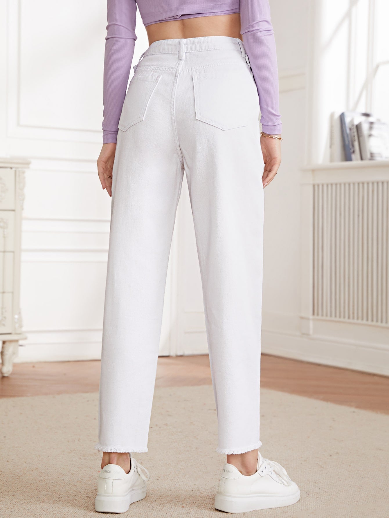 Buy SHEIN Essnce Raw Hem Mom Jeans in Pakistan