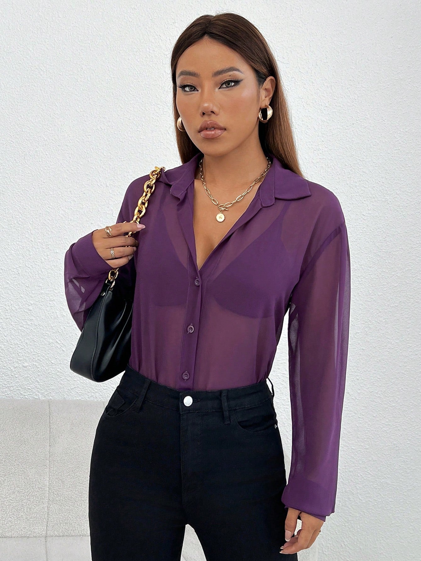 Buy SHEIN Essnce Solid Button Front Shirt Without Bra in Pakistan