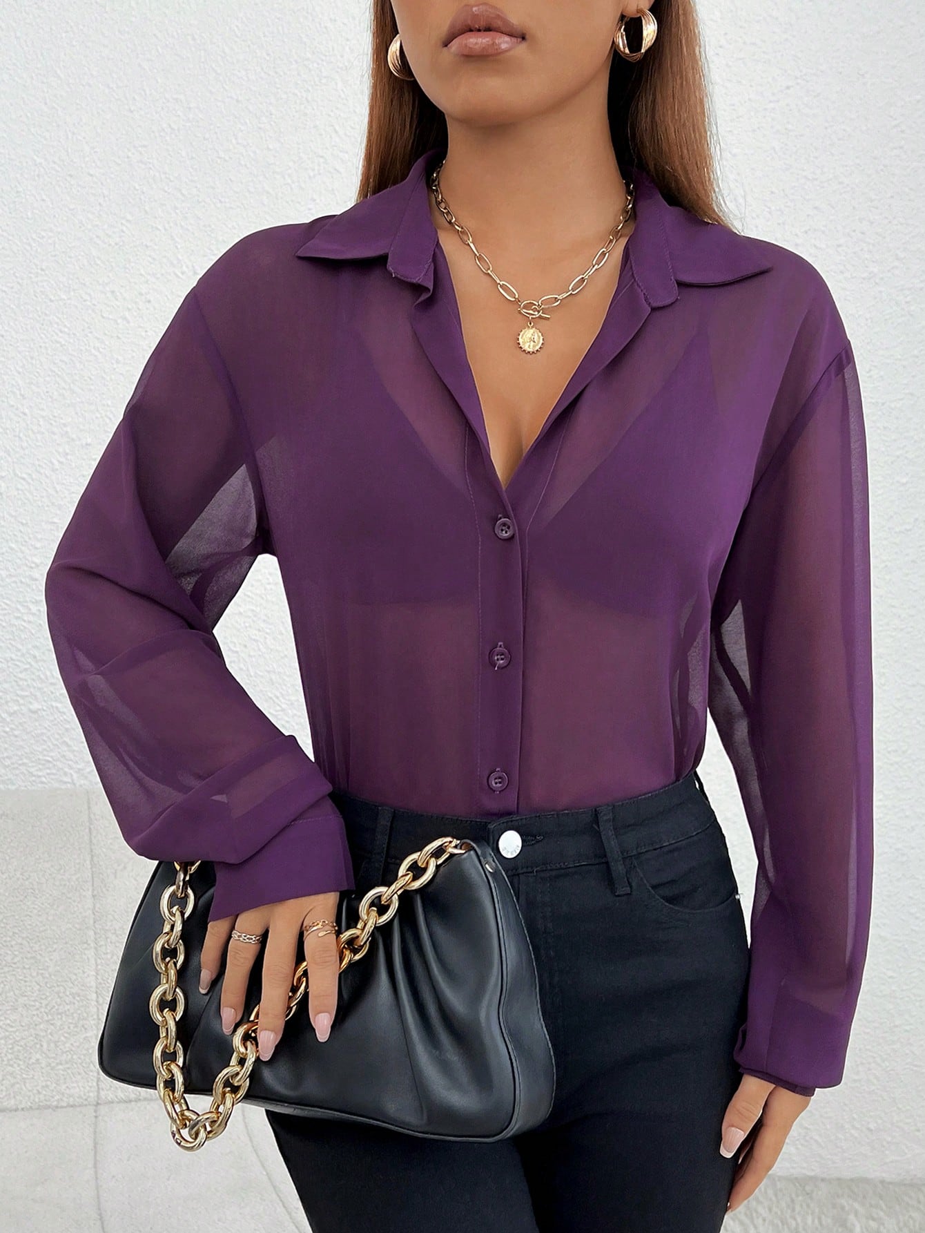 Buy SHEIN Essnce Solid Button Front Shirt Without Bra in Pakistan