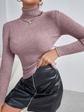 Buy SHEIN Essnce Solid High Neck Rib Knit Sweater in Pakistan