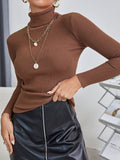 Buy SHEIN Essnce Solid High Neck Rib Knit Sweater in Pakistan