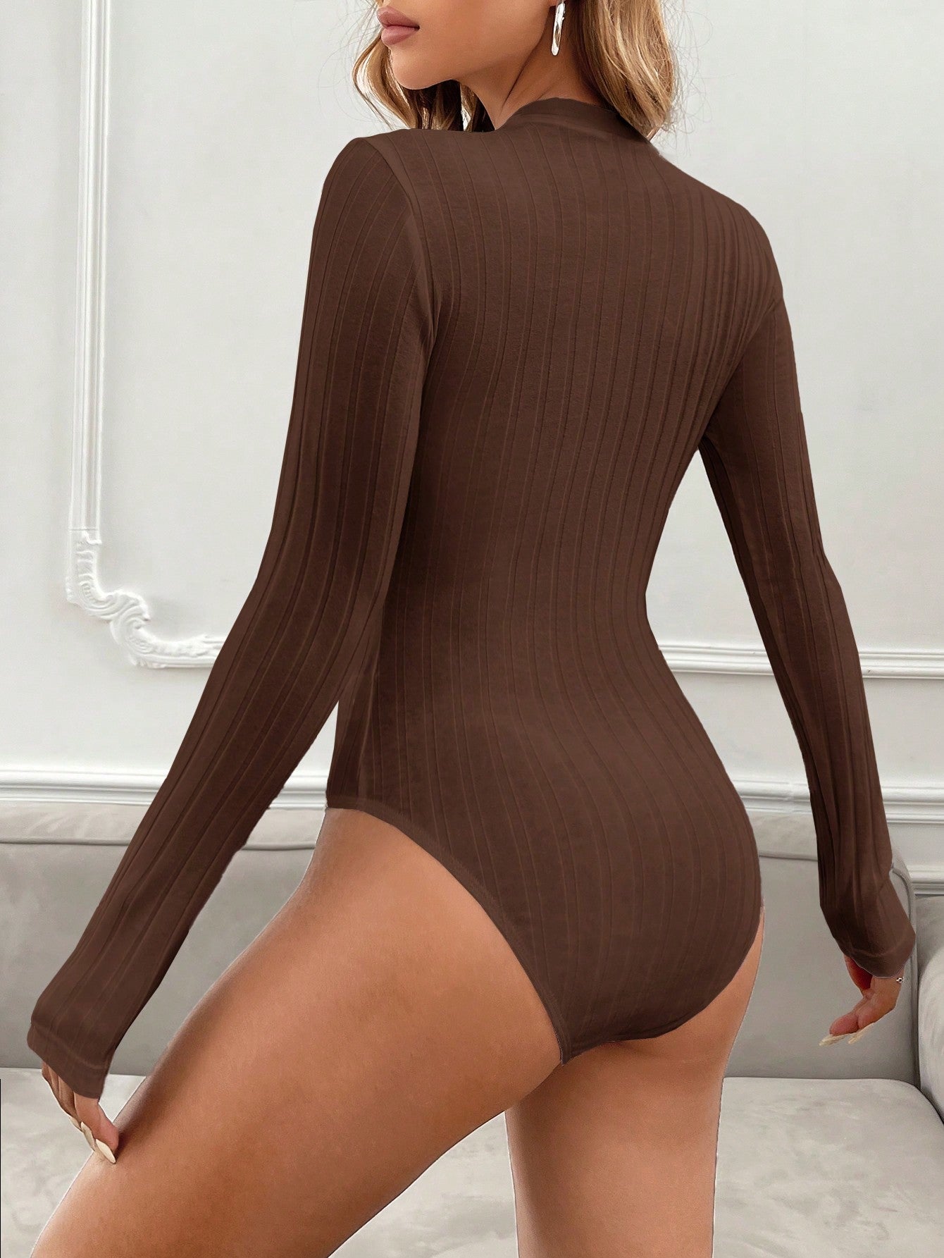 Buy SHEIN Essnce Solid Ribbed Knit Bodysuit in Pakistan