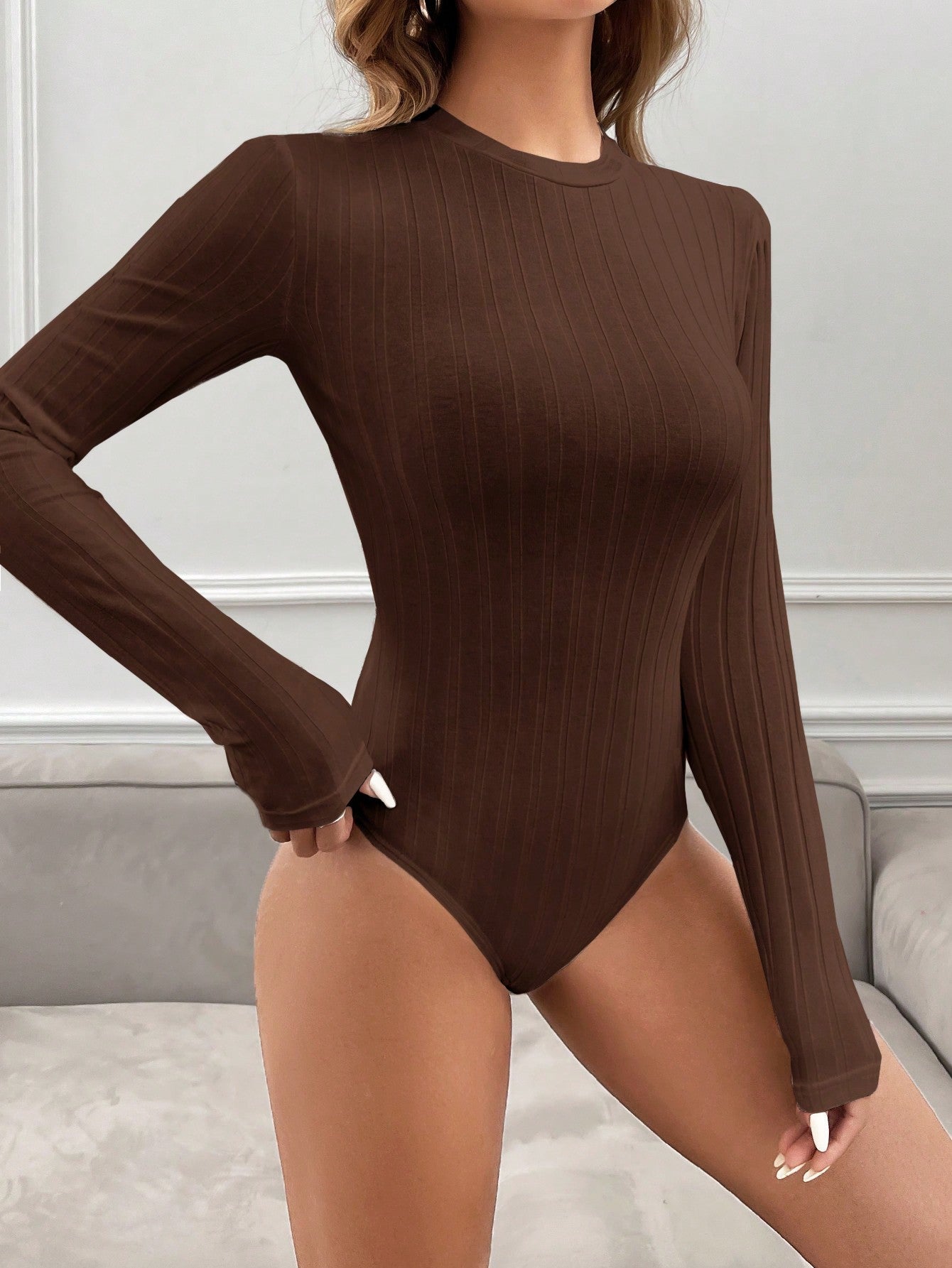 Buy SHEIN Essnce Solid Ribbed Knit Bodysuit in Pakistan