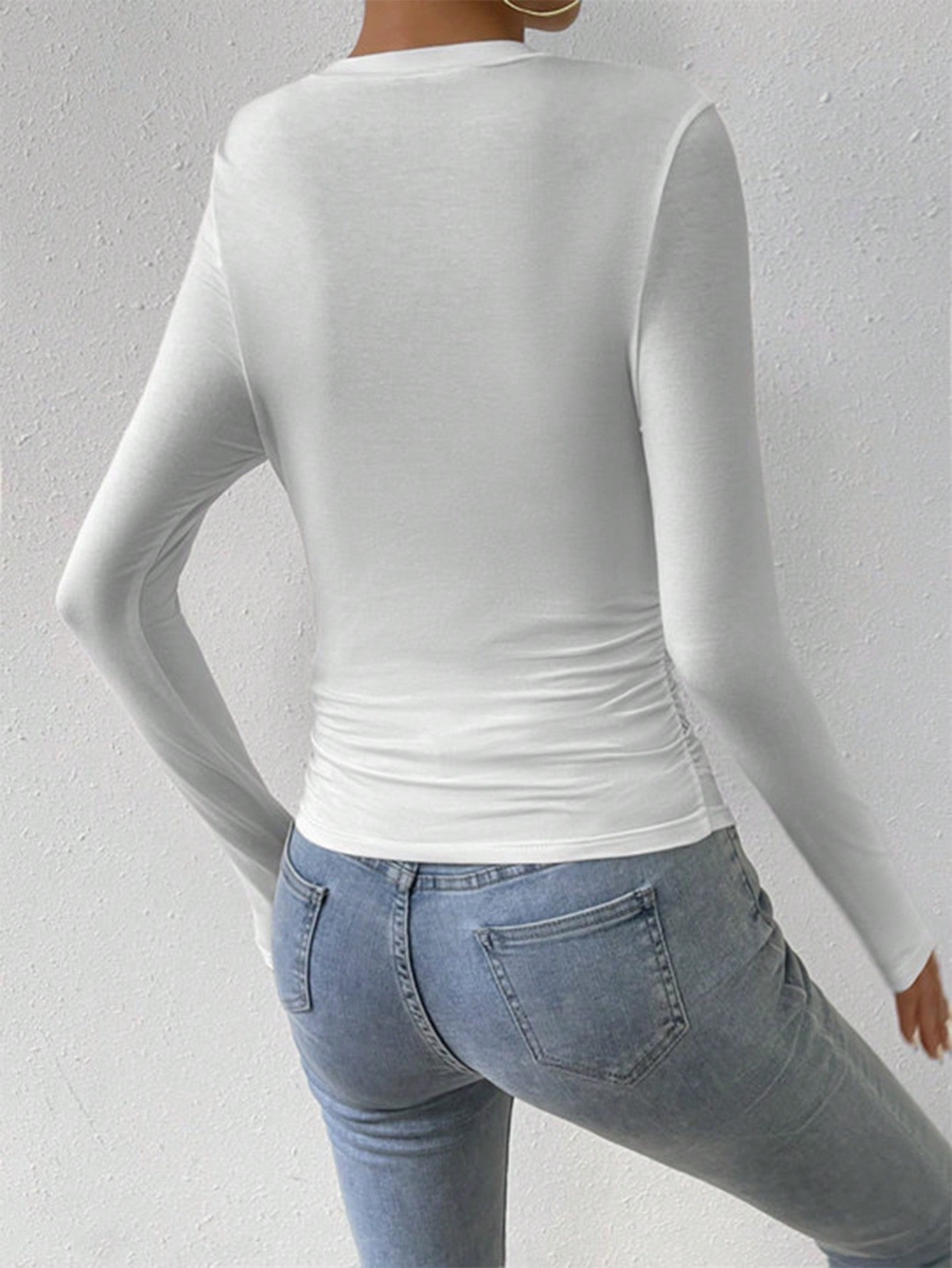 Buy SHEIN Essnce Solid Ruched Slim Fit Tee in Pakistan