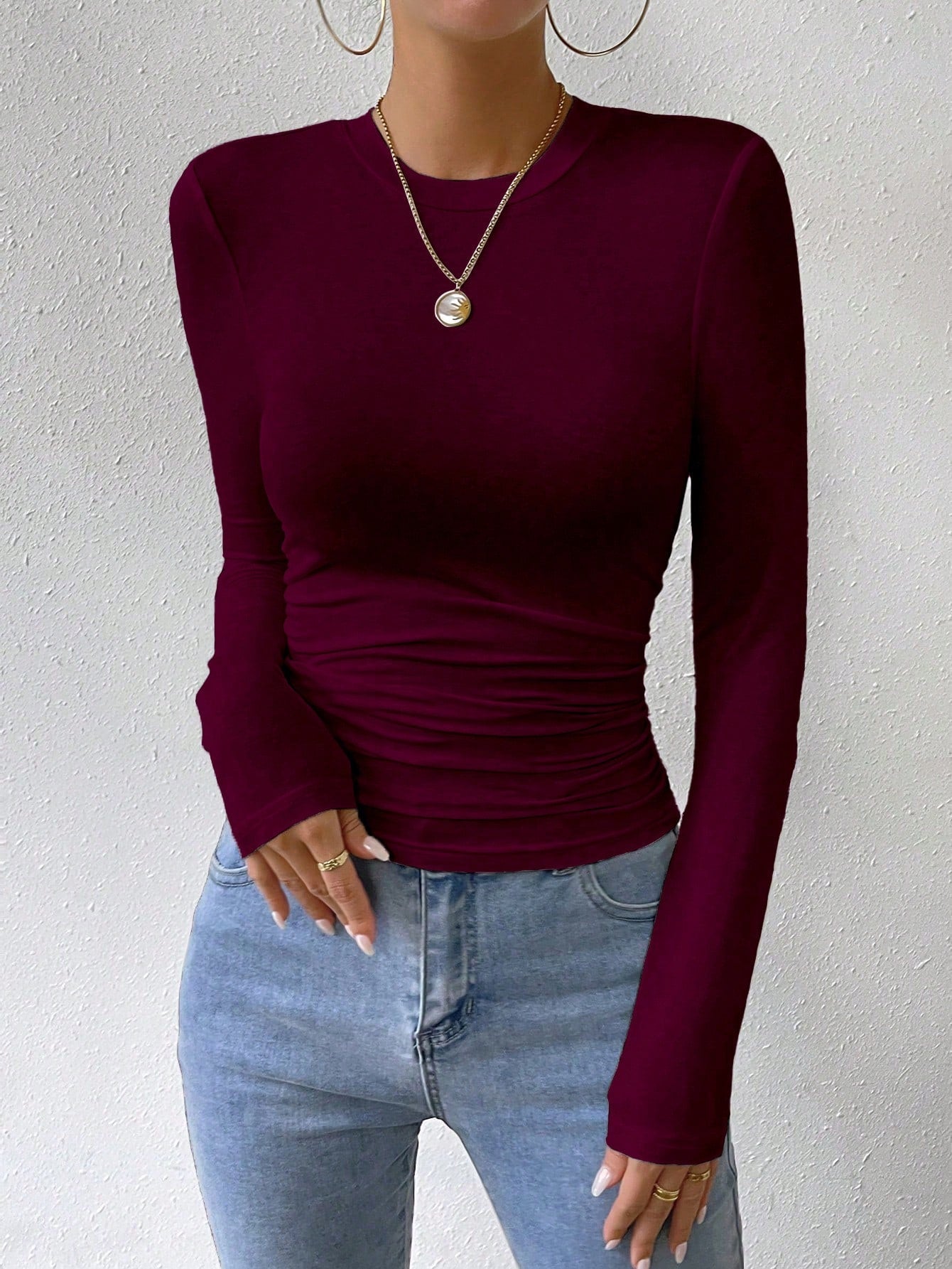 Buy SHEIN Essnce Solid Ruched Tee in Pakistan